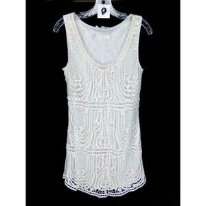 Staring At Stars Sleeveless Cottage Chic Crochet Off White Lined Midi Dress 6